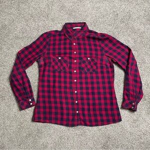 Xside With Love Pearl Snap Flannel Shirt Womens XL Red & Blue Check Casual Top